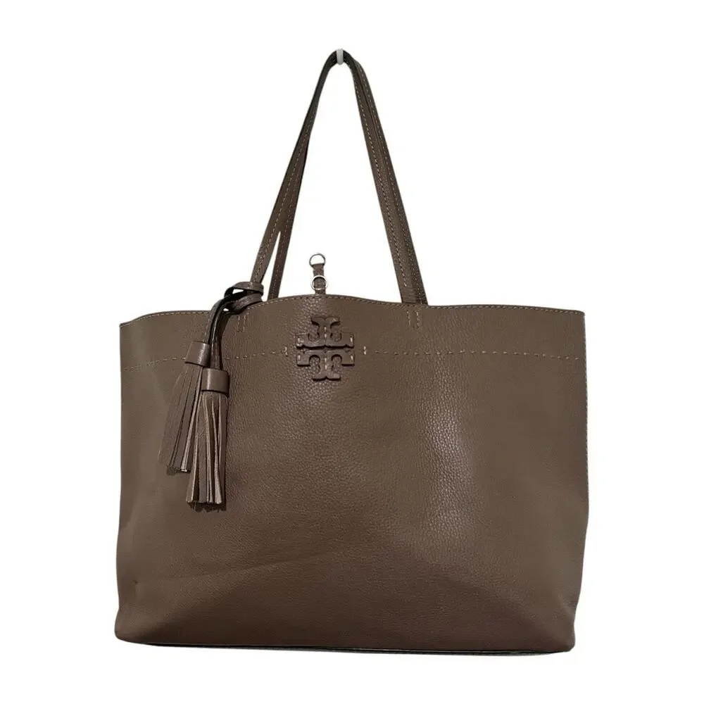 Tory Burch McGraw Granulated Leather Tote Bag - French gray (Excellent Cond)
